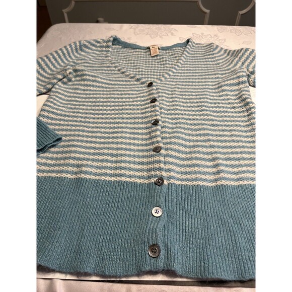 Lambswool Mohair V-neck Striped Button Up Sweater Sz PM - Picture 3 of 9